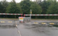 Two Red School Entrance Traffic Barriers